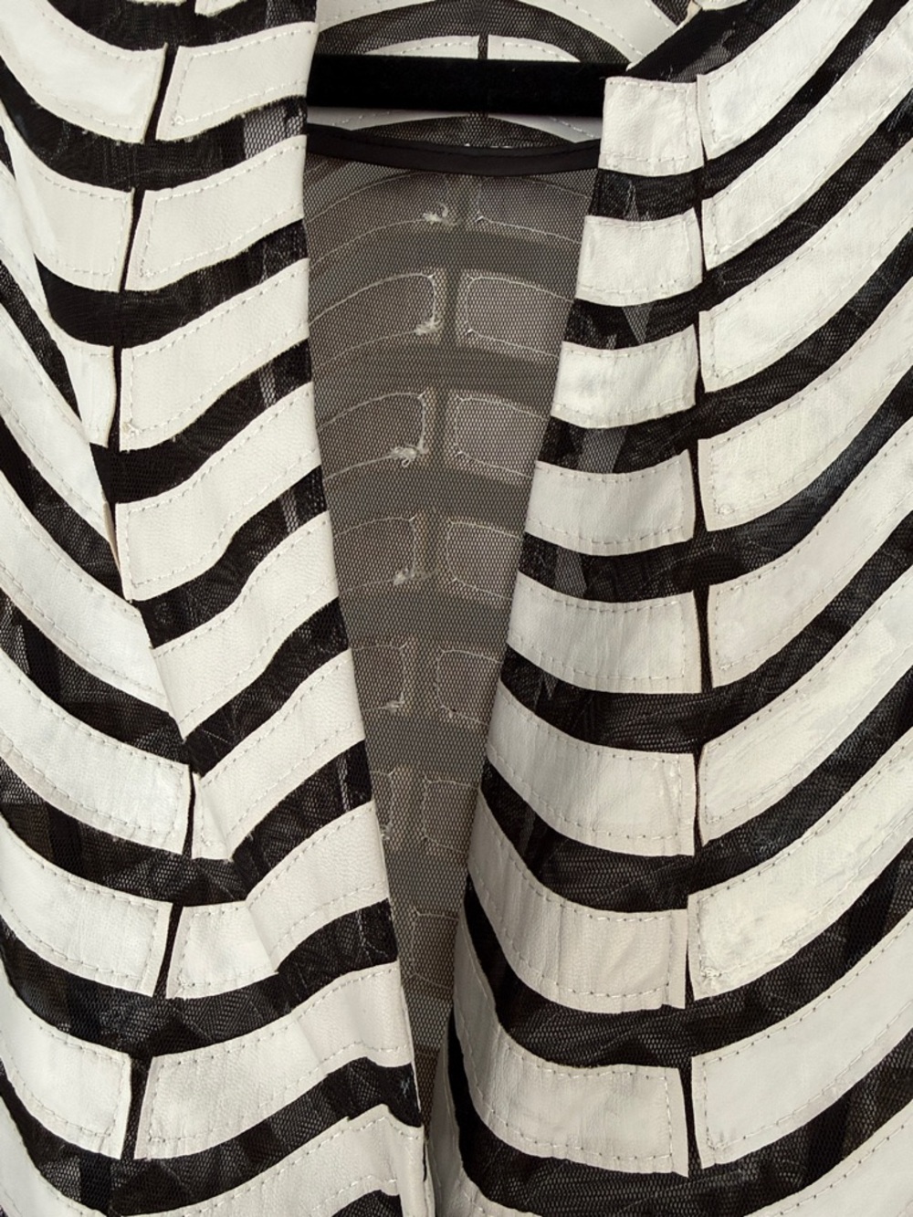 JM Collection Black and White Wave-Stripe Open Front Jacket - Picture 2 of 5